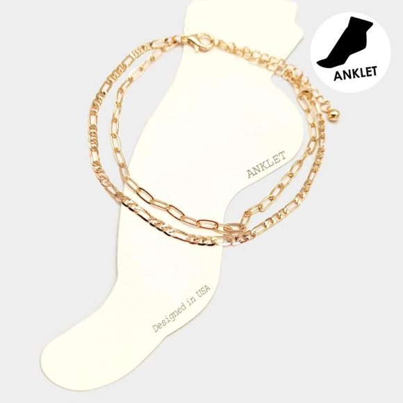 Double Layered Gold Link Chain Style Casual Jewelry - Picture 1 of 2